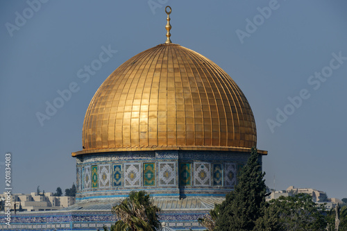 The golden dome of the Dome of the Rock Mosque
