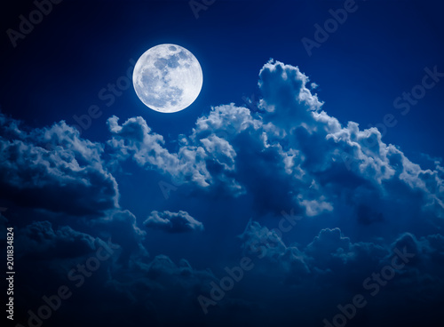 Night sky with bright full moon and cloudy, serenity nature background.