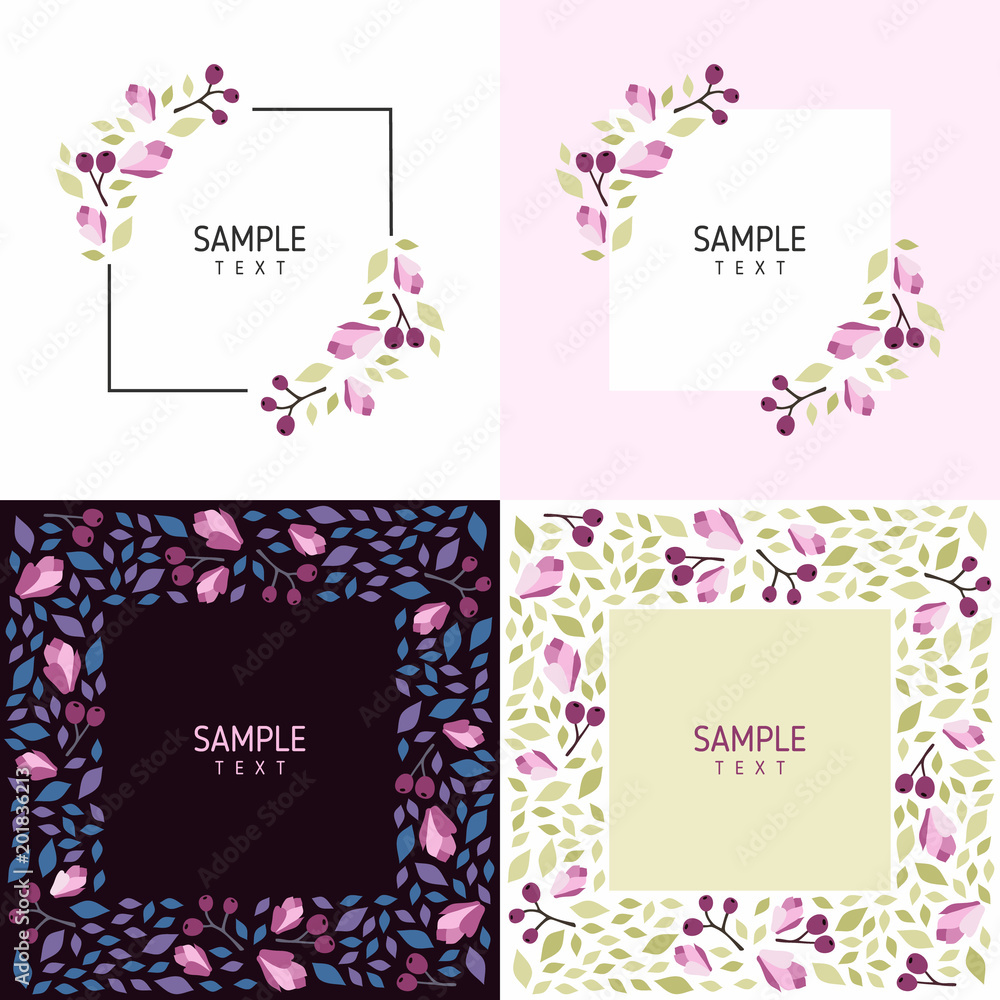 Set of cards with floral frames. Wedding ornament concept. Vector layout decorative greeting card or invitation design background