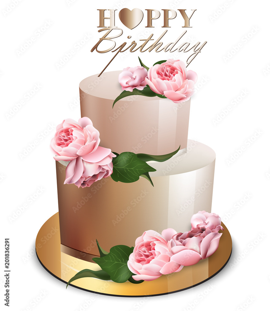 Happy birthday cake Vector realistic. Anniversary, wedding ...
