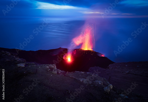 Lava Eruption of the Stromboli volcano, Aeolian islands, Sicily, Italy
 photo