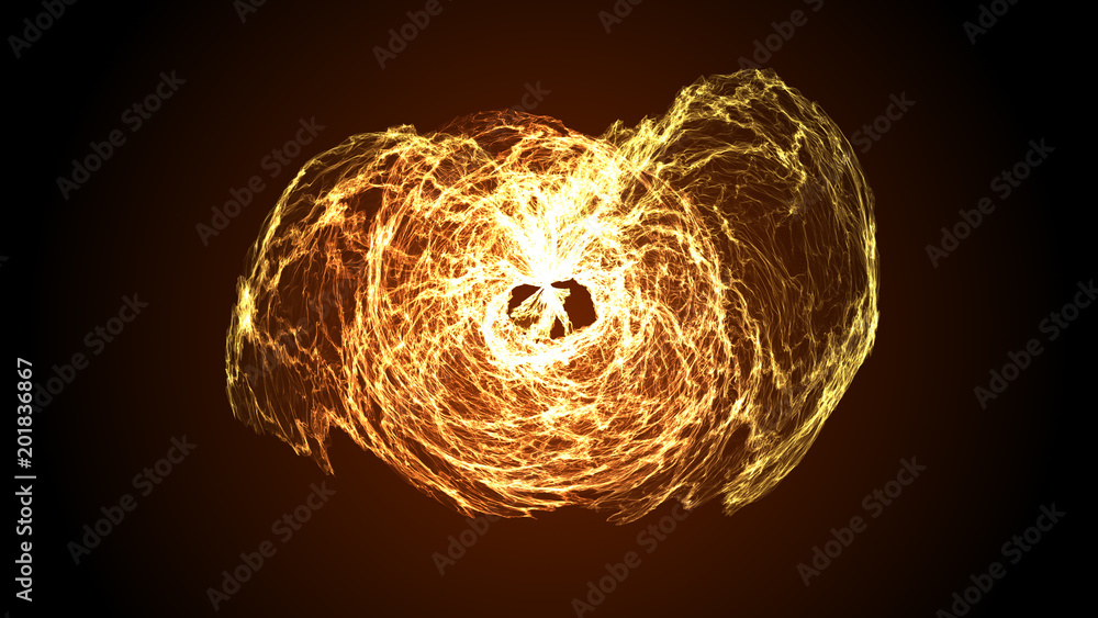 Abstract isolated illustration of nebula creation and death. Futuristic space particles connected in bright round energy structure. Shiny red, yellow space orb VFX design element. Ultra high quality - obrazy, fototapety, plakaty 