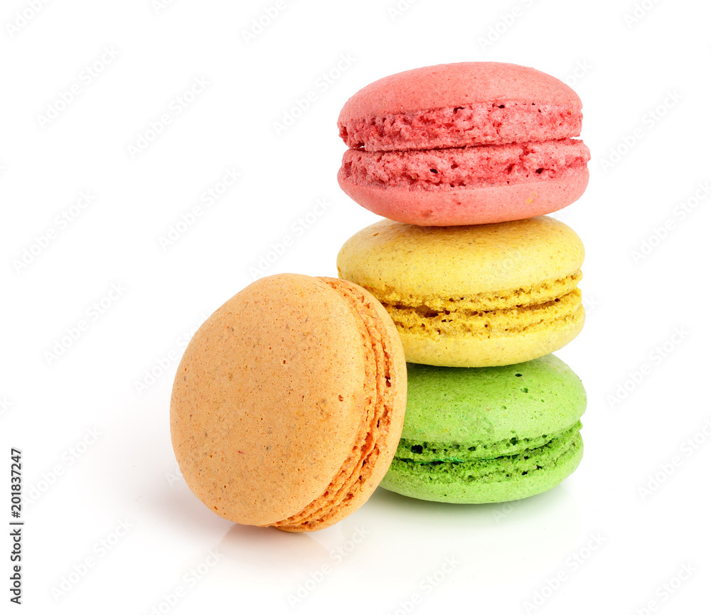 colorful macarons isolated on white background closeup colorful macarons isolated on white background closeup