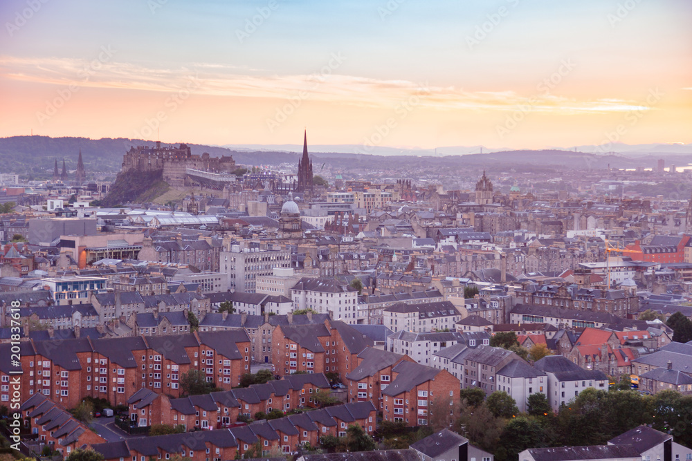 Edinburgh cityscape at dusk Scotland UK