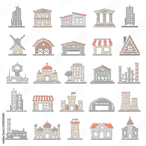 Outline Color Icons - Buildings