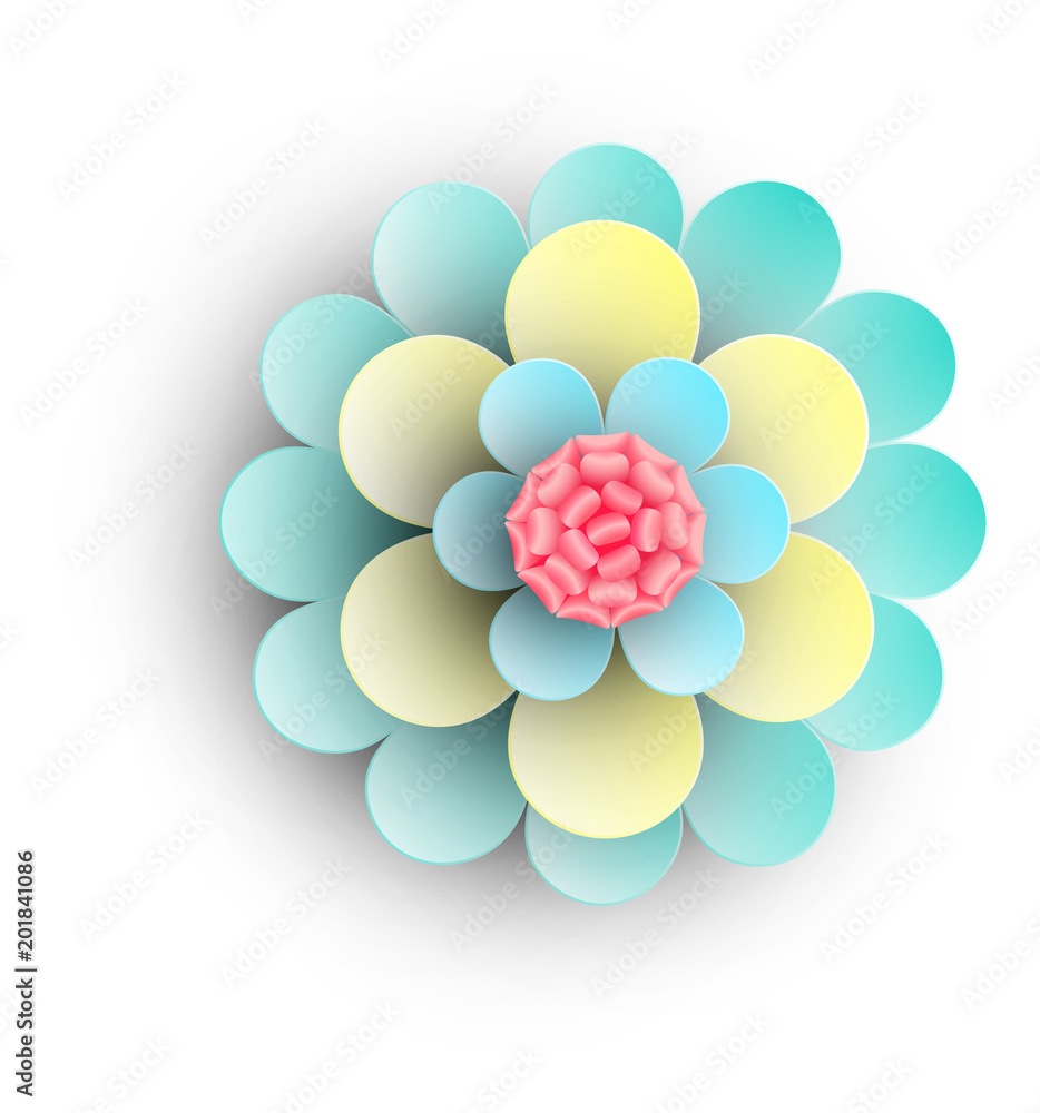 Green and yellow 3d flower on white. Green and yellow 3d flower on white.