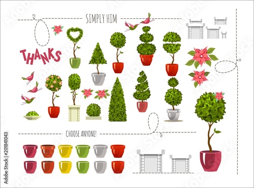 set of street plants in pots