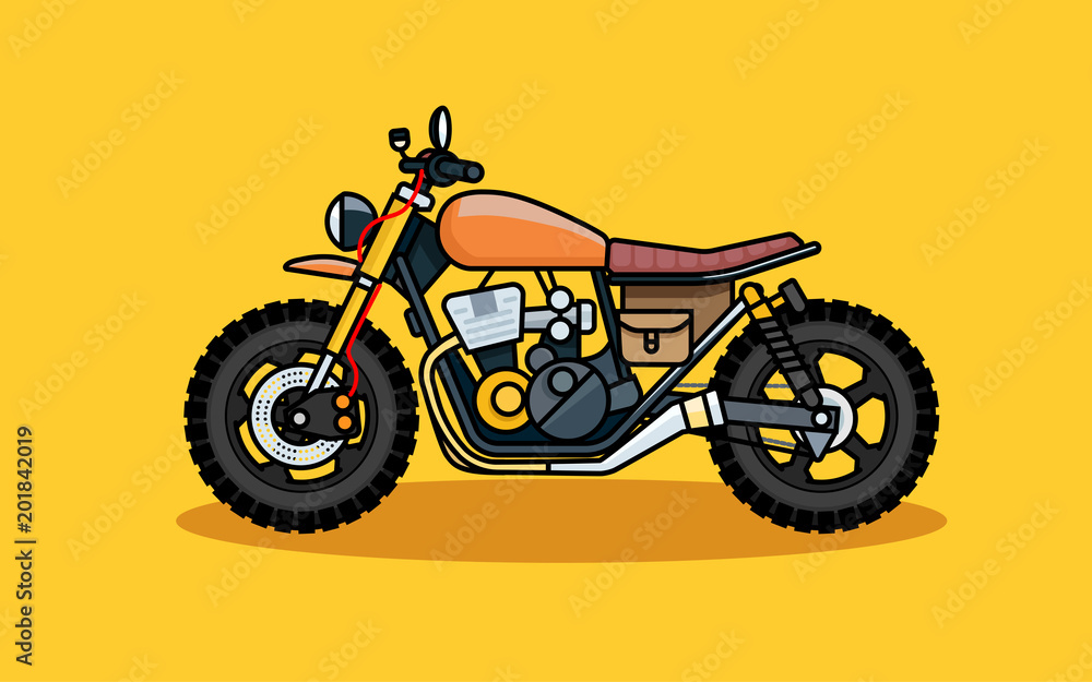 Naklejka premium Vintage and retro Scrambler motorcycle line vector flat style