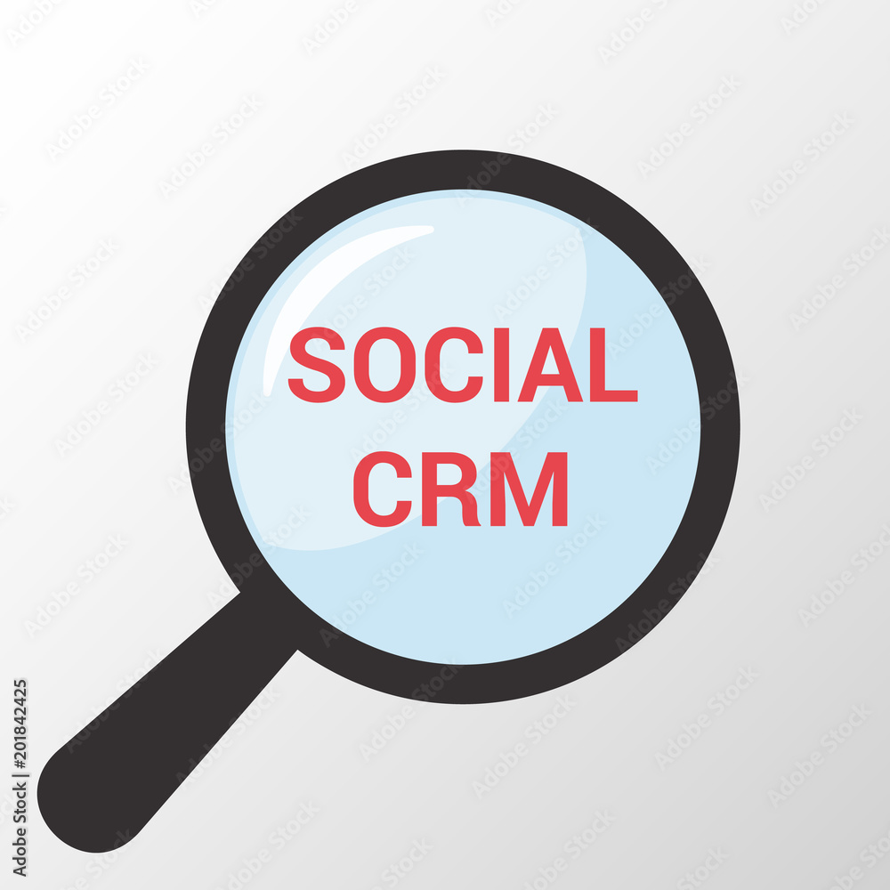 Finance Concept: Magnifying Optical Glass With Words Social Crm Finance Concept: Magnifying Optical Glass With Words Social Crm