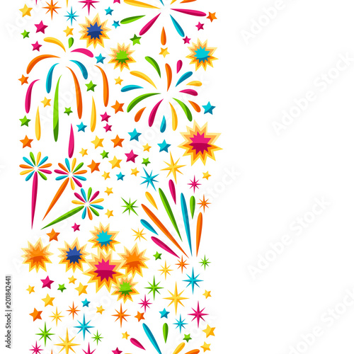 Seamless pattern with bright colorful fireworks and salute