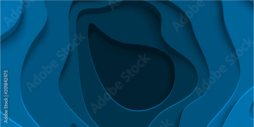 Blue abstract background with paper cut shapes.