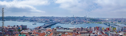 Panoramic image of Istanbul with Galata Bridge and Yeni Cami Mosque © Oleg
