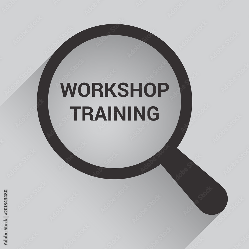 Education Concept: Magnifying Optical Glass With Words Workshop Training Education Concept: Magnifying Optical Glass With Words Workshop Training
