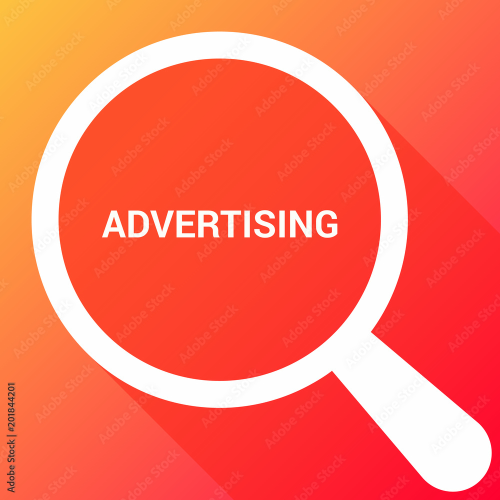 Marketing Concept: Magnifying Optical Glass With Words Advertising Marketing Concept: Magnifying Optical Glass With Words Advertising