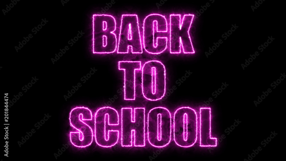 Burning Back to school text on black, 3d rendering background, computer generating
