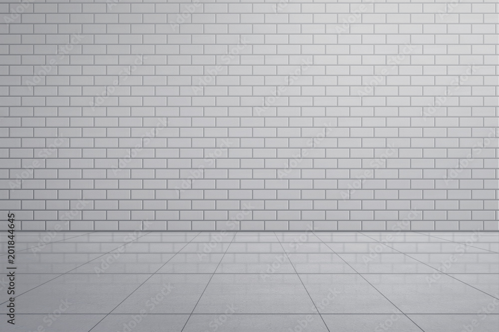 White brick wall with tile floor