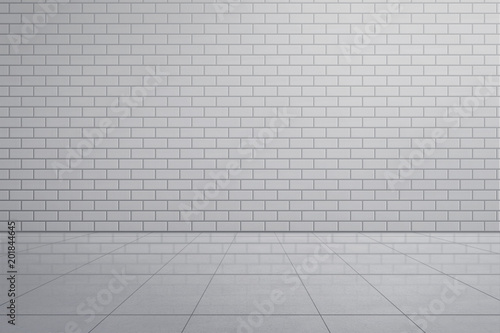 White brick wall with tile floor