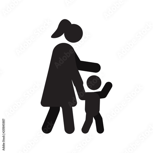 Mother with child in side view silhouette