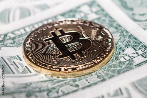 Wallpaper Mural Coin bitcoin, coin ethereum, one dollar, Crypto currency close-up against dollar background. macro-shoot. Torontodigital.ca