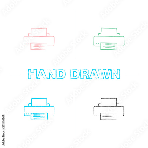 Printer hand drawn icons set