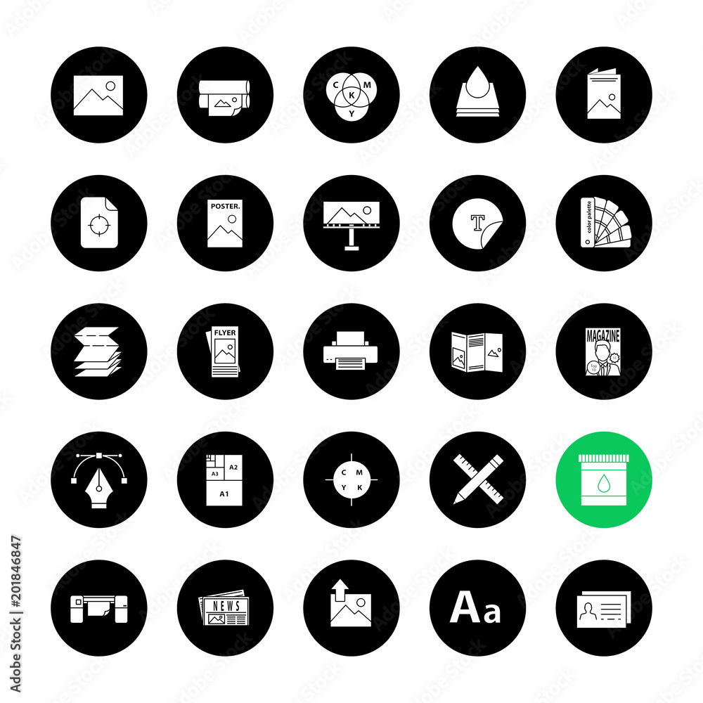 Printing glyph icons set Printing glyph icons set