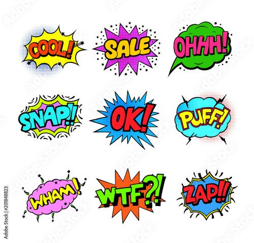 Set of Pop art style colorful comic exclamations