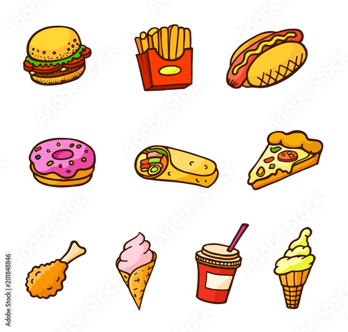 Pop art style set of fast food stickers