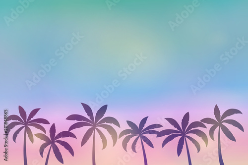 Silhouette of palm trees on colourful sky - summer background with copyspace. Vector. © Karolina Madej