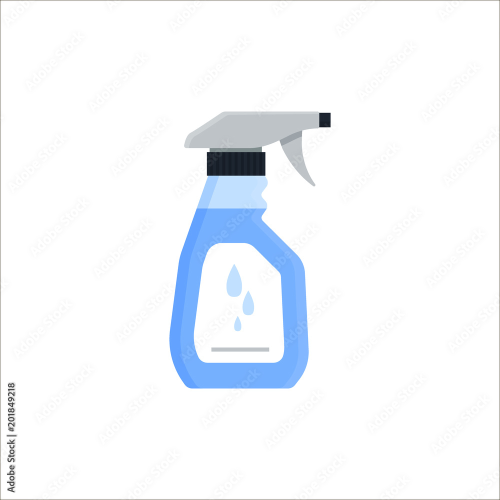 Cleaning spray bottle isolated on white background. Cleaning service logo, laundry detergent and disinfectant products - flat vector illustration Cleaning spray bottle isolated on white background. Cleaning service logo, laundry detergent and disinfectant products - flat vector illustration