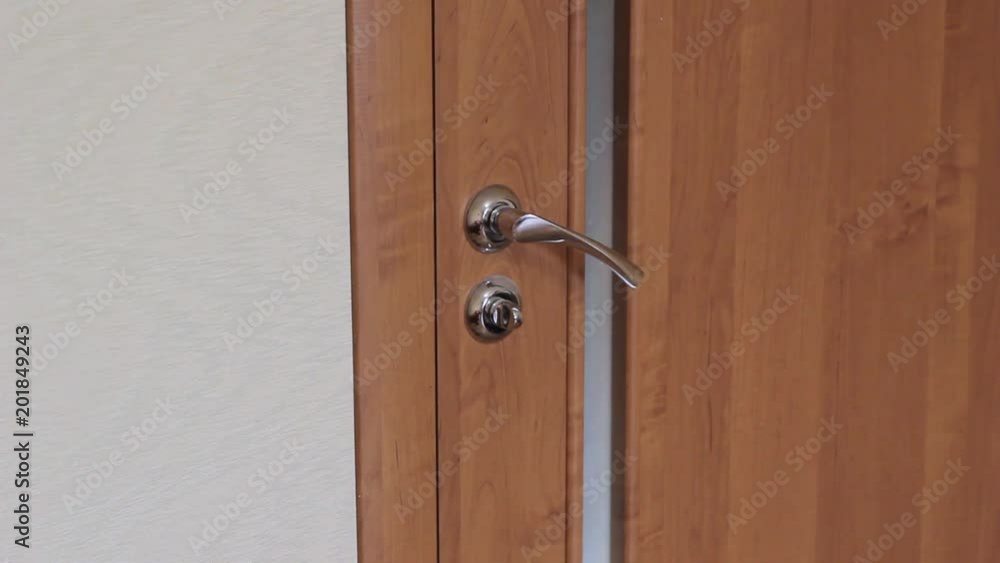 Detail of modern interior door with metal handle Detail of modern interior door with metal handle