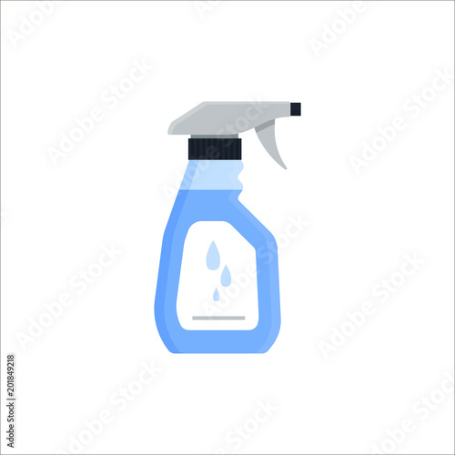 Cleaning spray bottle isolated on white background. Cleaning service logo, laundry detergent and disinfectant products - flat vector illustration