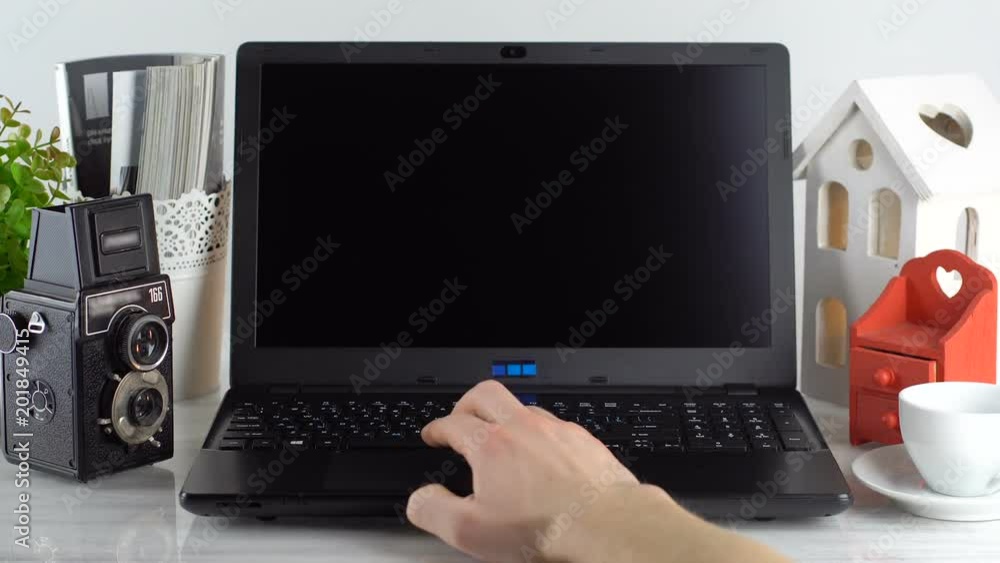 Using laptop with blank screen - POV - Point of view perspective. Full HD Using laptop with blank screen - POV - Point of view perspective. Full HD