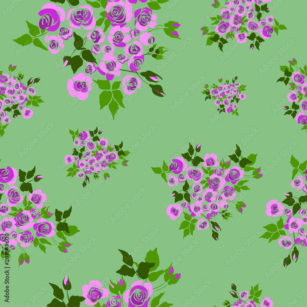 Hand drawn vector illustration seamless pattern small pink roses Hand drawn vector illustration seamless pattern small pink roses
