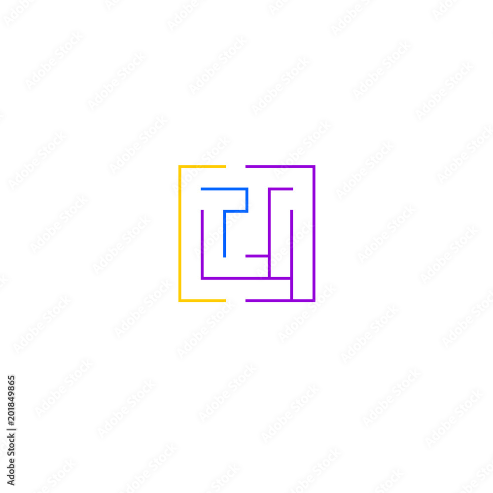 Simple maze icon. Brain teaser logotype design illustration