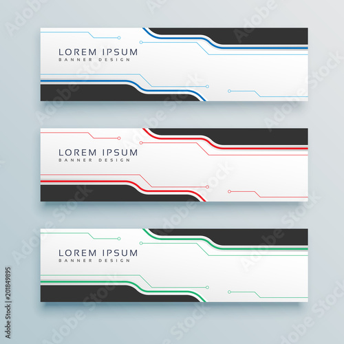 Set of technological headings for the document. Color vector headers.