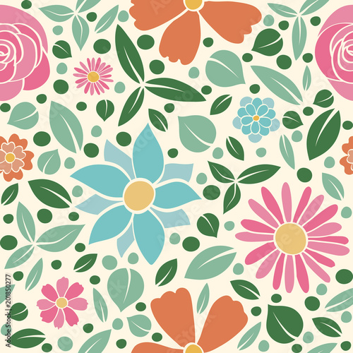 Cute seamless pattern with hand drawn flowers. Mother s Day  Woman s Day and Valentine s Day. Vector..
