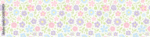 Cute header with pastel coloured flowers - seamless texture. Vector.