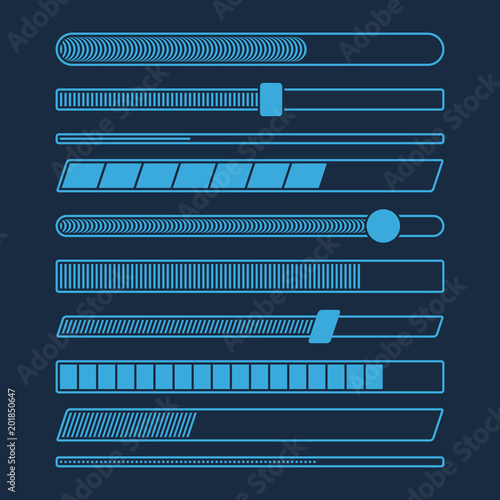 Futuristic download progress loading bar vector set isolated