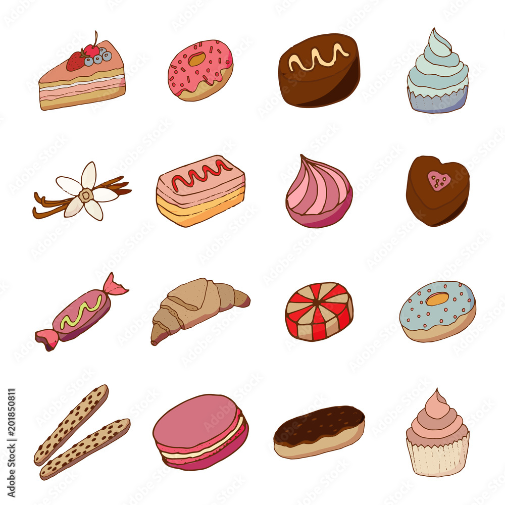 Cakes and dessert icons set Cakes and dessert icons set