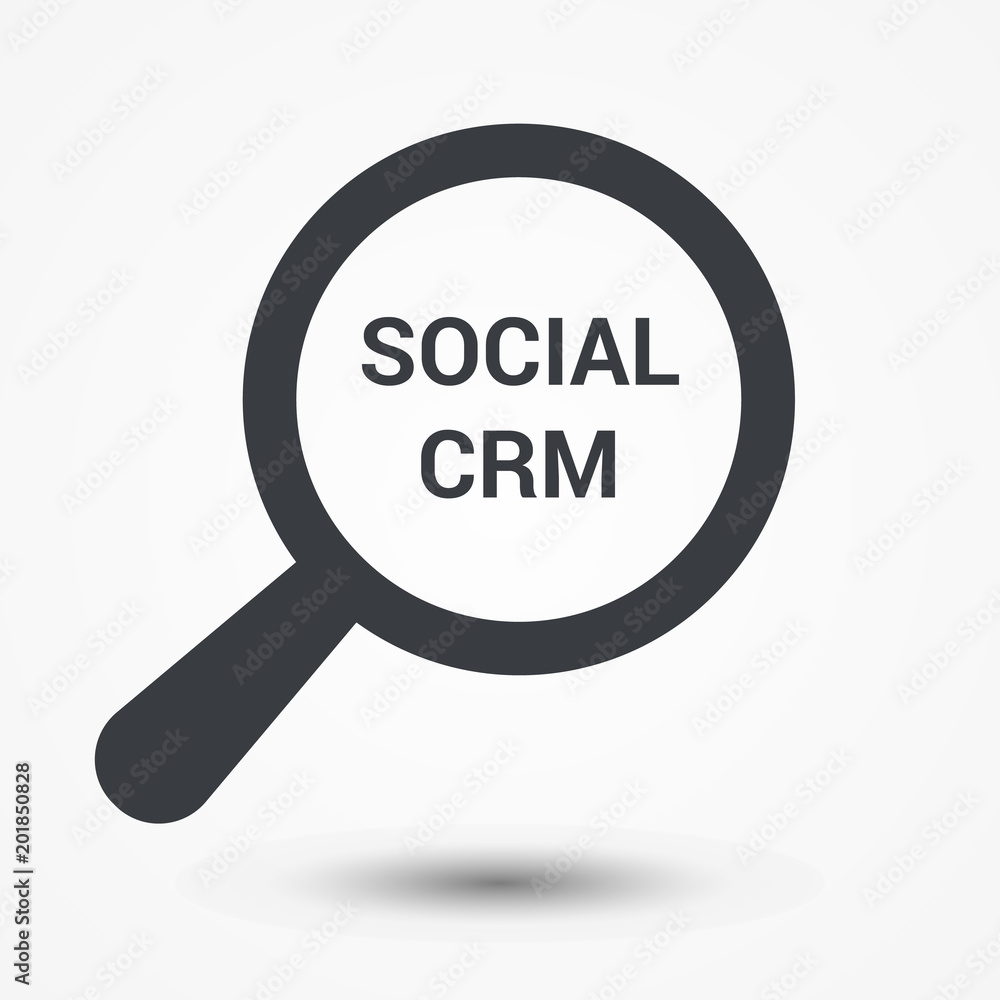 Finance Concept: Magnifying Optical Glass With Words Social Crm Finance Concept: Magnifying Optical Glass With Words Social Crm