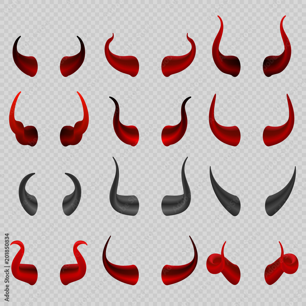 Fototapeta premium Devil horns collection. Satan hell vector symbols