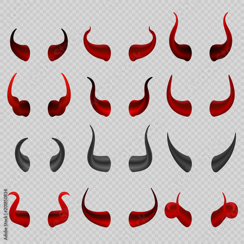 Devil horns collection. Satan hell vector symbols