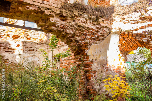 The walls of an old abandoned manor house of the 18th century, a view from inside. Belkino Manor, Russia
 photo