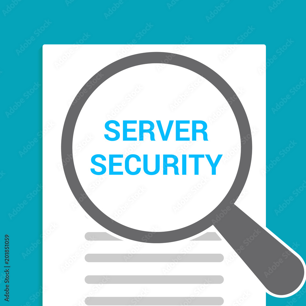 Protection Concept: Magnifying Optical Glass With Words Server Security Protection Concept: Magnifying Optical Glass With Words Server Security