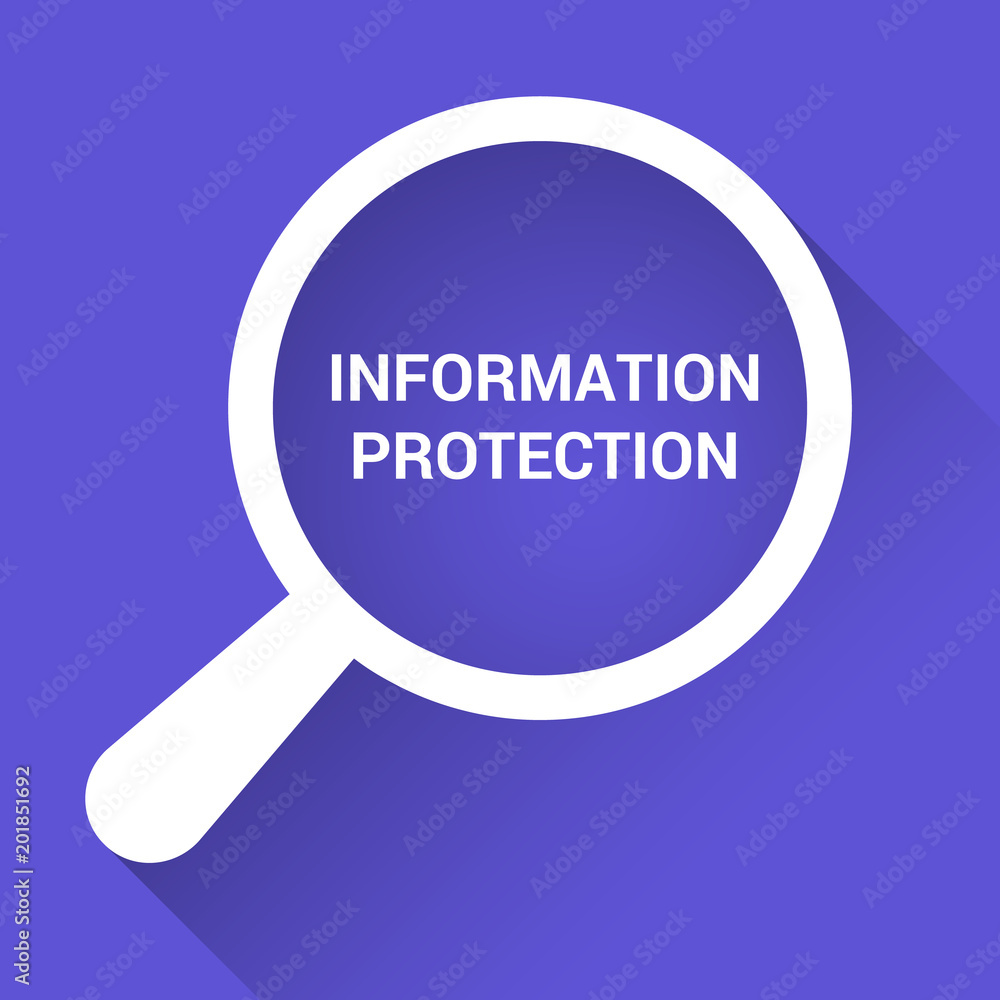 Protection Concept: Magnifying Optical Glass With Words Information Protection Protection Concept: Magnifying Optical Glass With Words Information Protection