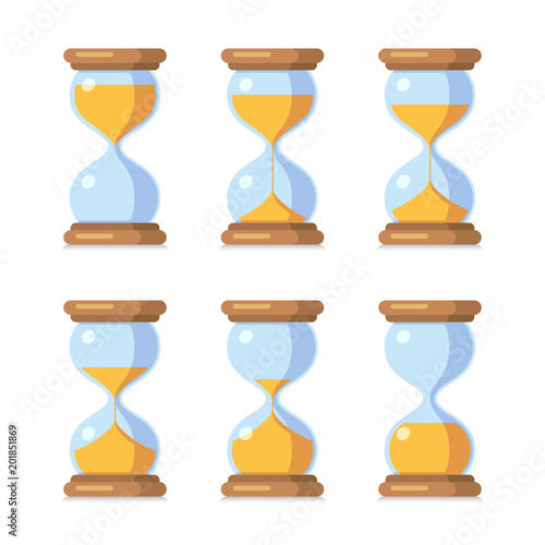 Cartoon hourglass. Antique sand clock sprite sheet animation. Vector sand timers set
