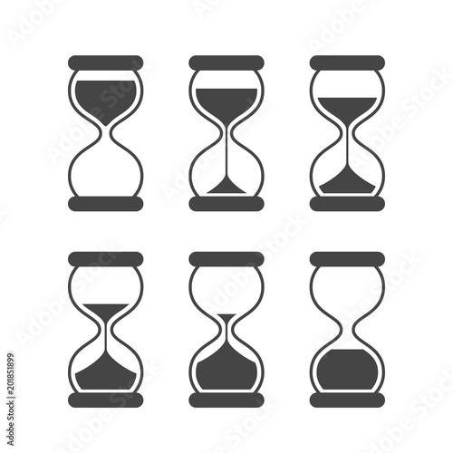 Sands of time, hourglass vector isolated symbols. Old sand clock animated vector icons