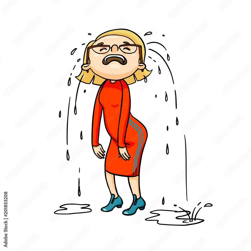 Crying cartoon girl. Vector isolated hand drawn character shedding tears.  Stock Vector | Adobe Stock