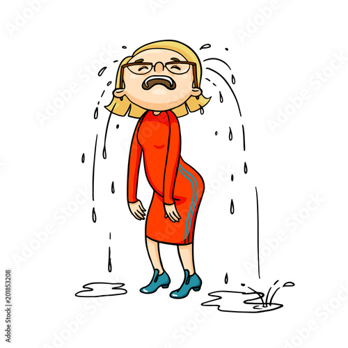 Crying cartoon girl. Vector isolated hand drawn character shedding tears.
