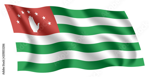 Abkhazia flag. Isolated national flag of Abkhazia. Waving flag of Abkhazia. Fluttering textile abkhaz flag.